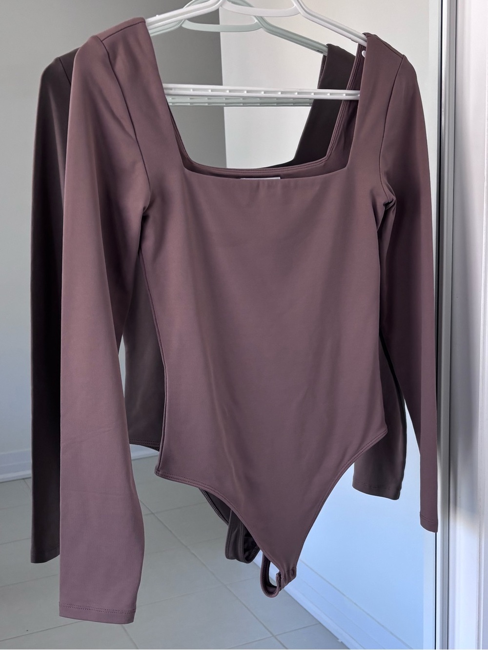 Babaton Long Sleeve Contour Square Neck Bodysuit in Taupe